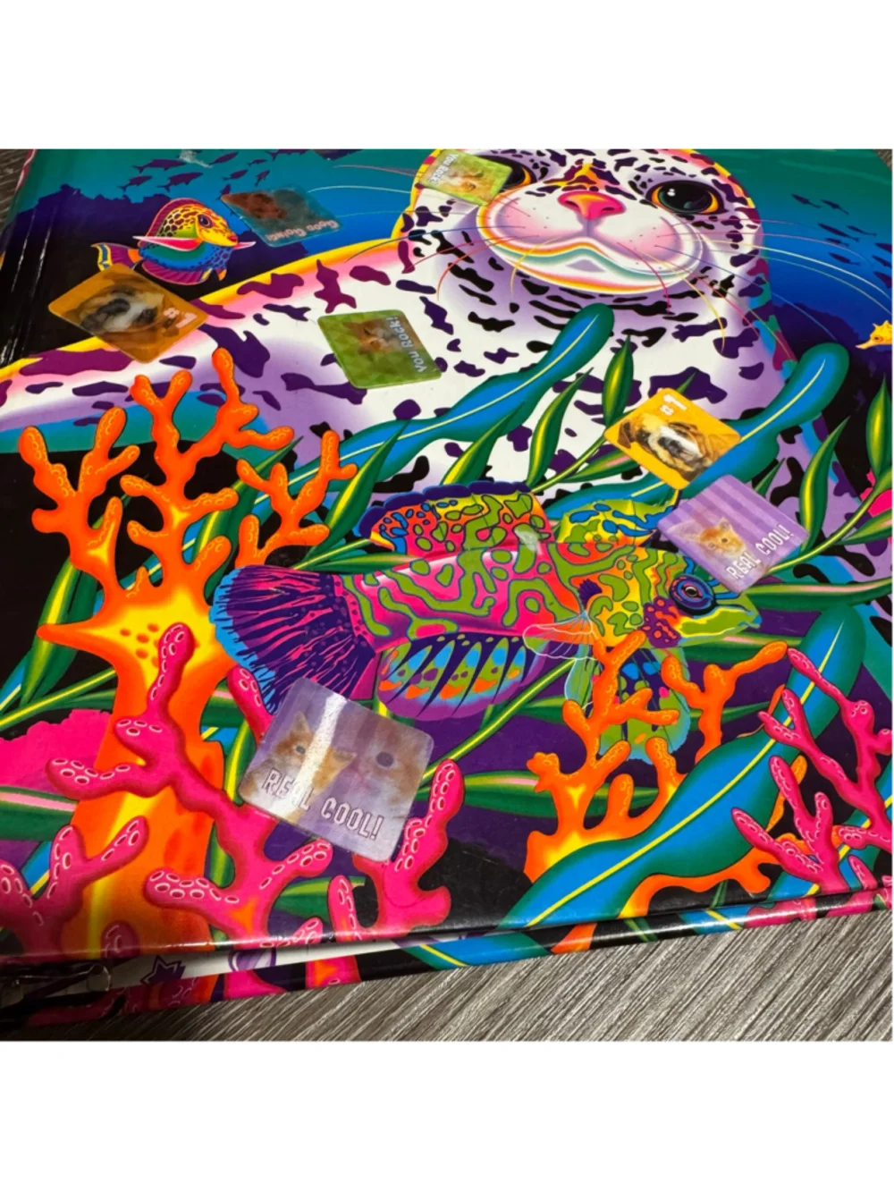 Lisa Frank Rainbow Reef Baby Seal Pup 1 1/2 Inch Metal 3 Ring Binder / Folder